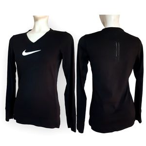 NIKE black long sleeve logo back cutout compression stretch top size medium